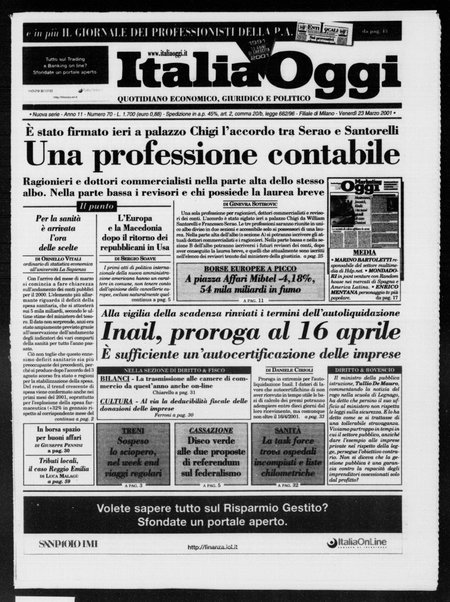 Italia oggi : quotidiano di economia finanza e politica